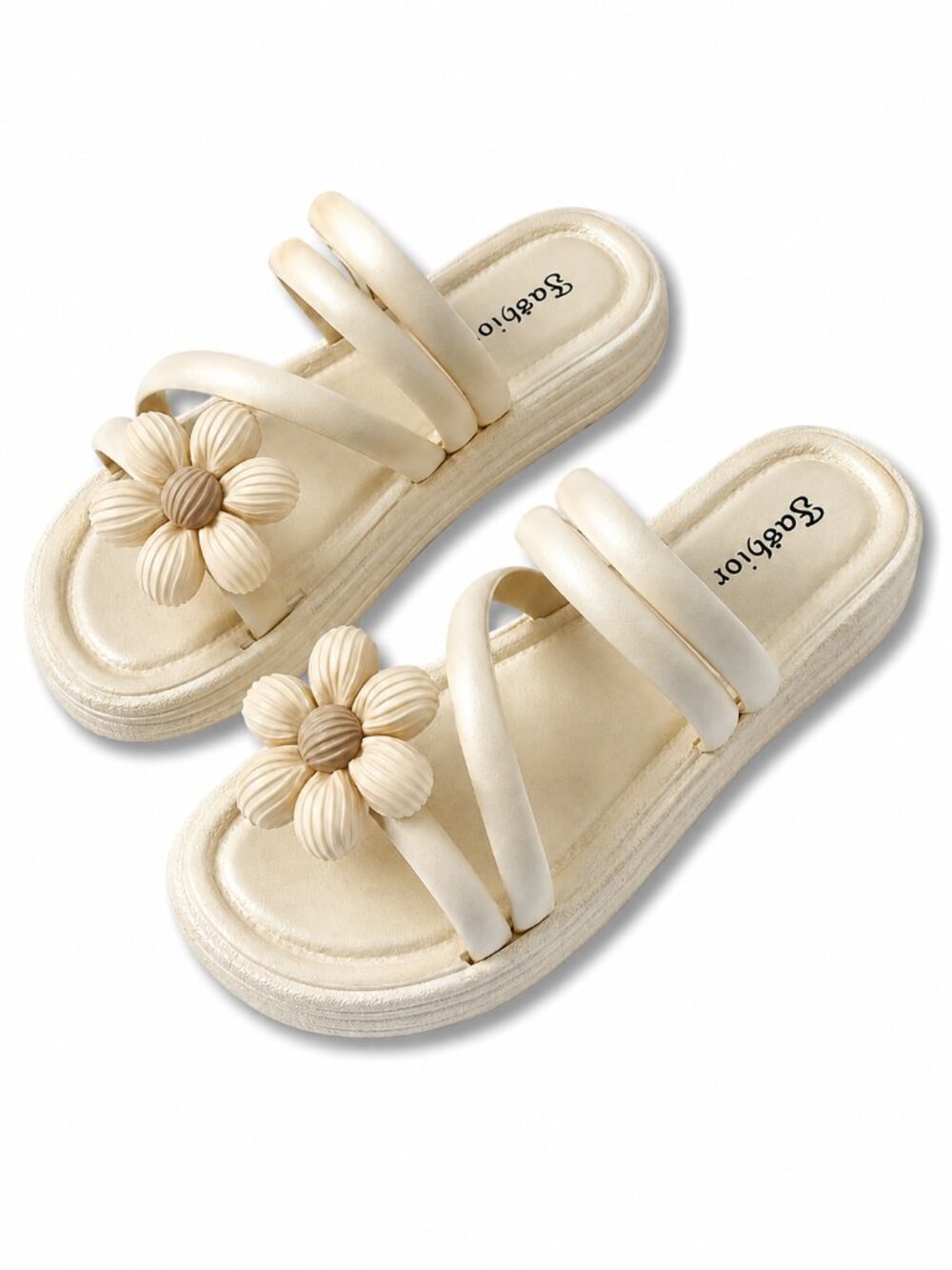 Women's Trendy Flower Strappy Slides - Cute 3D Daisy Summer Flat Sandals